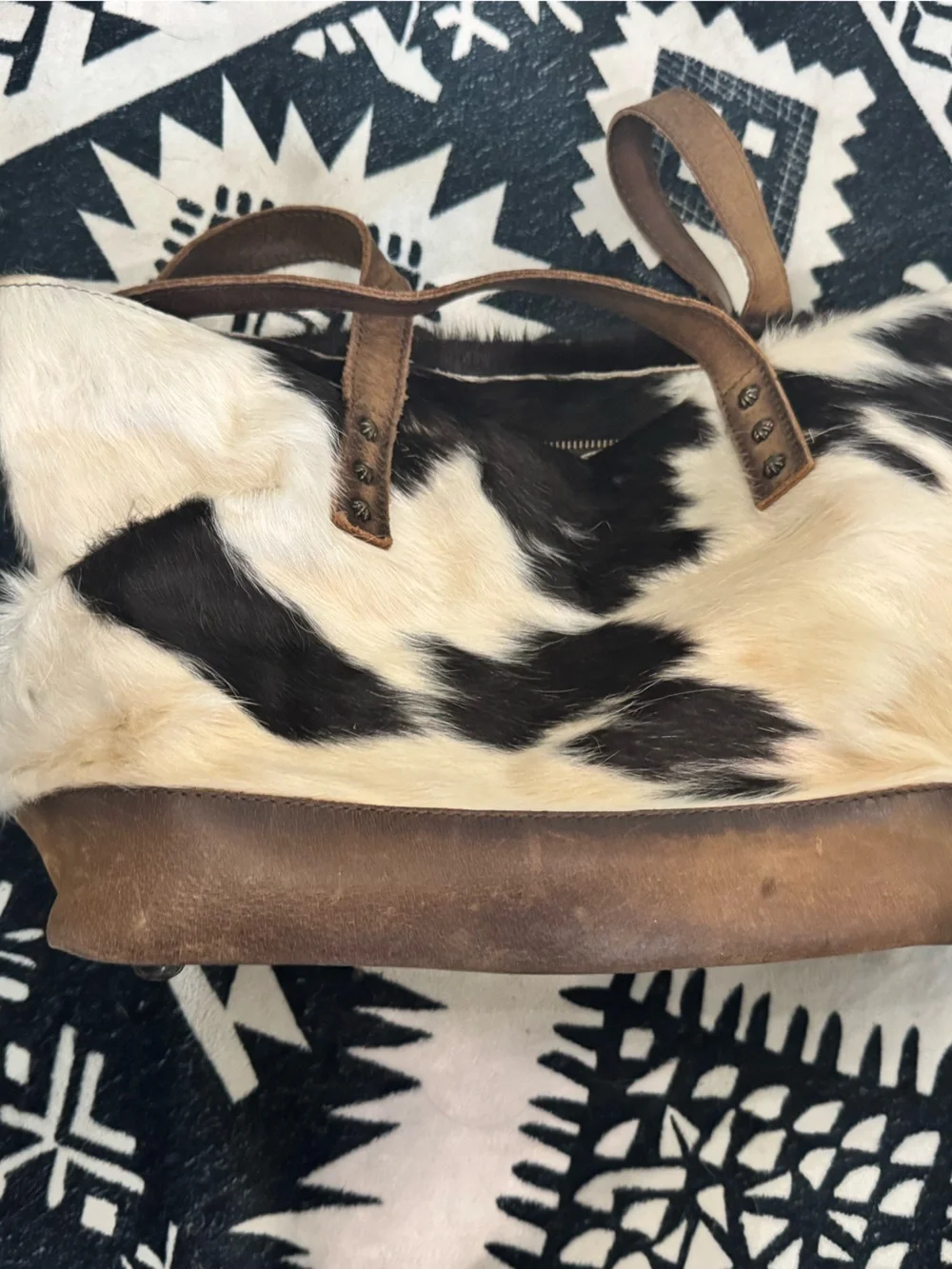 STS Ranchwear Brown and White Cowhide Leather Shoulder Tote